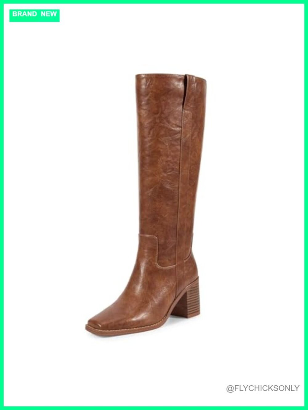 Knee High Boots Women Faux Leather Chunky Block Heel Side Zipper Round Toe